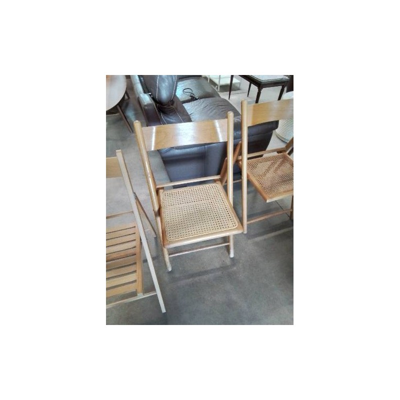 CHAISE PLIANTE BOIS CLAIR ASSISE CANNÉE HABITAT ANNÉES 80