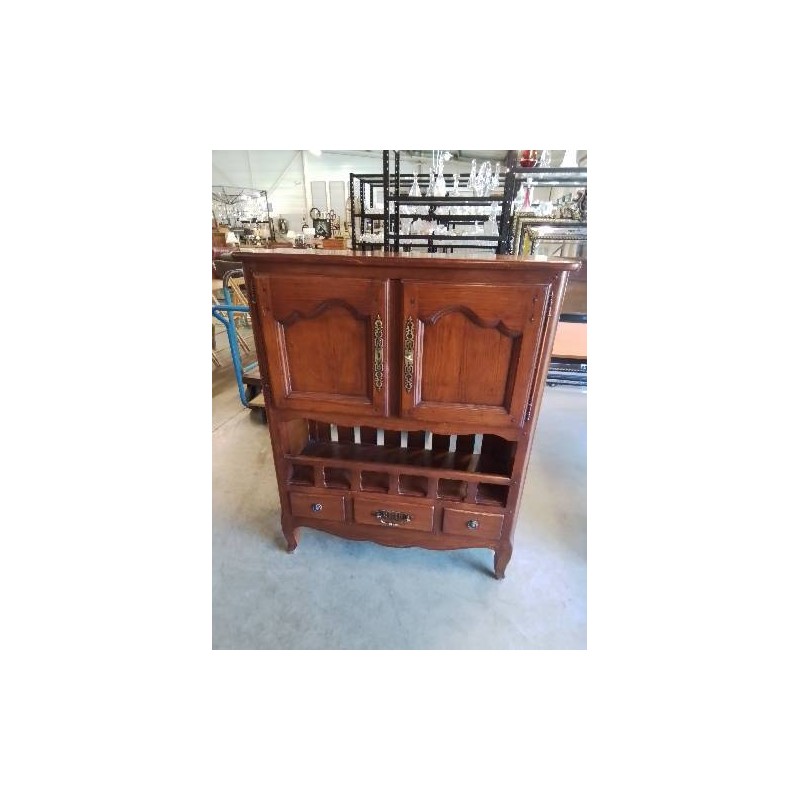 MEUBLE BOIS MOULURÉ 2 PORTES 1 NICHE 3 TIROIRS PIEDS CAMBRÉS 