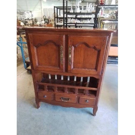 MEUBLE BOIS MOULURÉ 2 PORTES 1 NICHE 3 TIROIRS PIEDS CAMBRÉS 