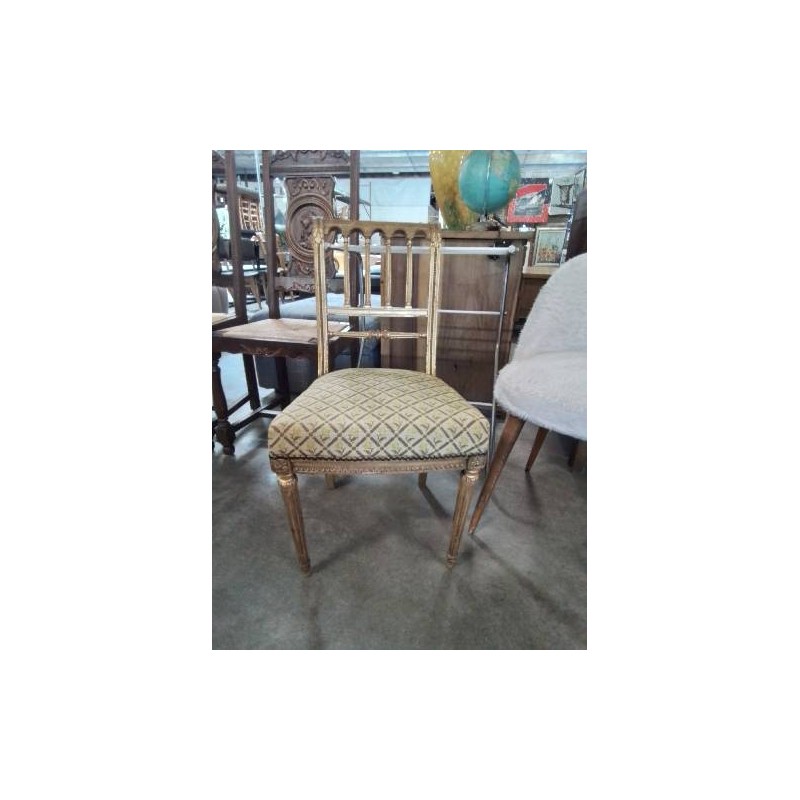 CHAISE BOIS DORÉ ASSISE TISSU STYLE LOUIS XVI