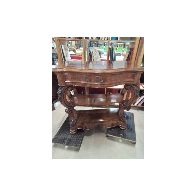 CONSOLE BOIS SCULPTÉ 1 TIROIR FIN XIXE