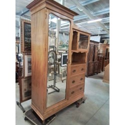 ARMOIRE ART NOUVEAU BOIS CLAIR 2 PORTES VITRÉES 3 TIROIRS 1 NICHE
