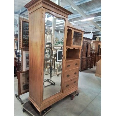 ARMOIRE ART NOUVEAU BOIS CLAIR 2 PORTES VITRÉES 3 TIROIRS 1 NICHE