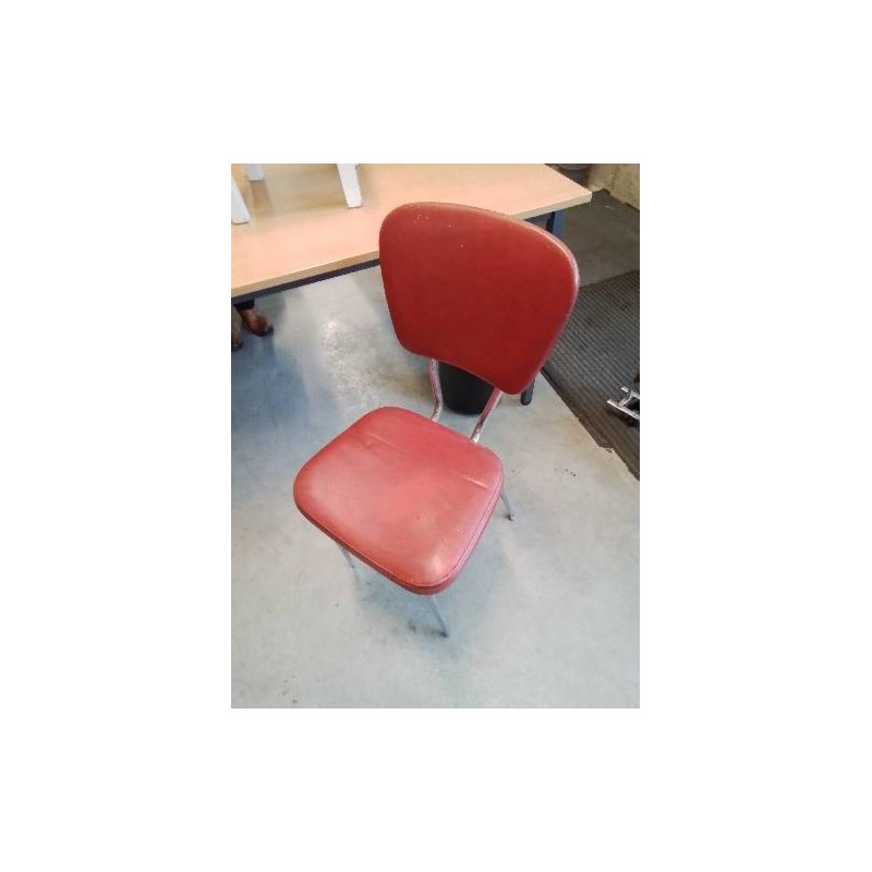 CHAISE PIÈTEMENT MÉTAL CHROME ASSISE ET DOSSIER SKAÏ ROUGE ANNÉES 50 EN L\'ÉTAT 