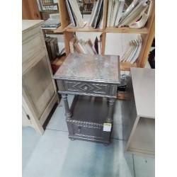 CHEVET A COLONNES BOIS PEINT TAUPE 1 TIROIR 1 PORTE DESSUS MARBRE ROUGE FIN XIXE 