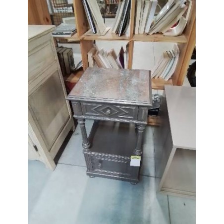 CHEVET A COLONNES BOIS PEINT TAUPE 1 TIROIR 1 PORTE DESSUS MARBRE ROUGE FIN XIXE 