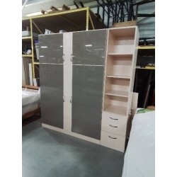 LIT ESCAMOTABLE BOIS CLAIR ET VERRE GRIS 3 TIROIRS  4 NICHES AVEC MATELAS MOUSSE 140X190CM