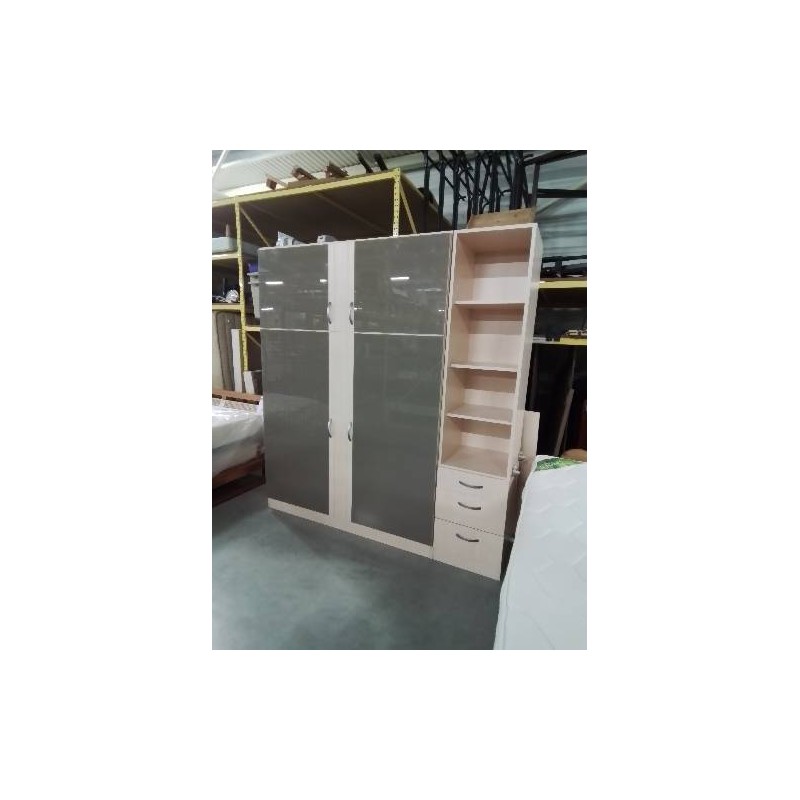LIT ESCAMOTABLE BOIS CLAIR ET VERRE GRIS 3 TIROIRS  4 NICHES AVEC MATELAS MOUSSE 140X190CM