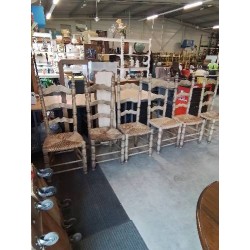 6 CHAISES PAYSANNE BOIS TOURNÉ ASSISE PAILLÉE HAUT DOSSIER MOUSTACHE 