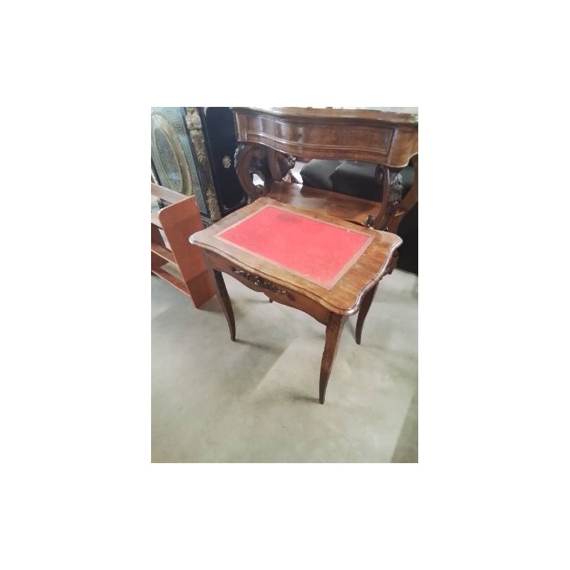 TABLE BASSE RECTANGULAIRE CHANTOURNÉ 1 TIROIR DESSUS TISSU ROUGE 