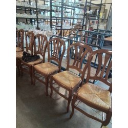 6 CHAISE BOIS CLAIR PAILLÉ ASSISE CINTRÉE 3 BARREAUX 