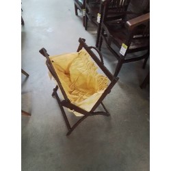 PORTE REVUES PLIANT BOIS ET TISSU JAUNE DÉBUT XXE