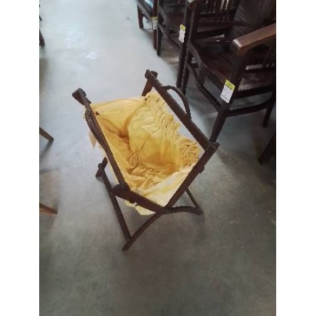 PORTE REVUES PLIANT BOIS ET TISSU JAUNE DÉBUT XXE