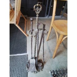 SERVITEUR DE CHEMINÉE MÉTAL DORÉ 4 PIÈCES 