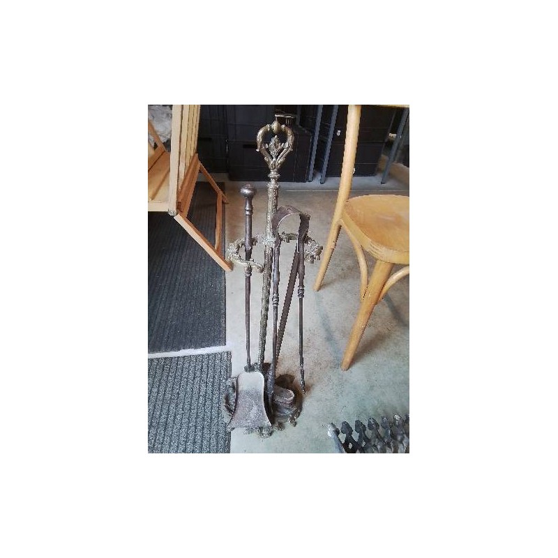 SERVITEUR DE CHEMINÉE MÉTAL DORÉ 4 PIÈCES 