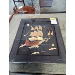 TABLEAU VOILIER BOIS ET PAILLE DE RIZ
