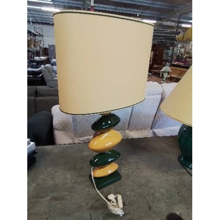 LAMPE  ALBRET ANNÉES 90 CÉRAMIQUE VERTE ET JAUNE AJ JAUNE A LISERÉ VERT