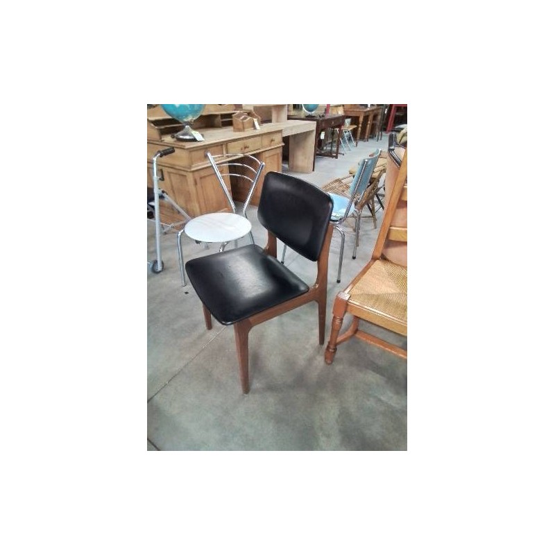 CHAISE TECK ASSISE ET DOSSIER CAPITONNÉ SKAÏ NOIR ANNÉES 60