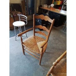 FAUTEUIL DE CHEMINÉE BOIS PAILLÉ DOSSIER MOUSTACHE 