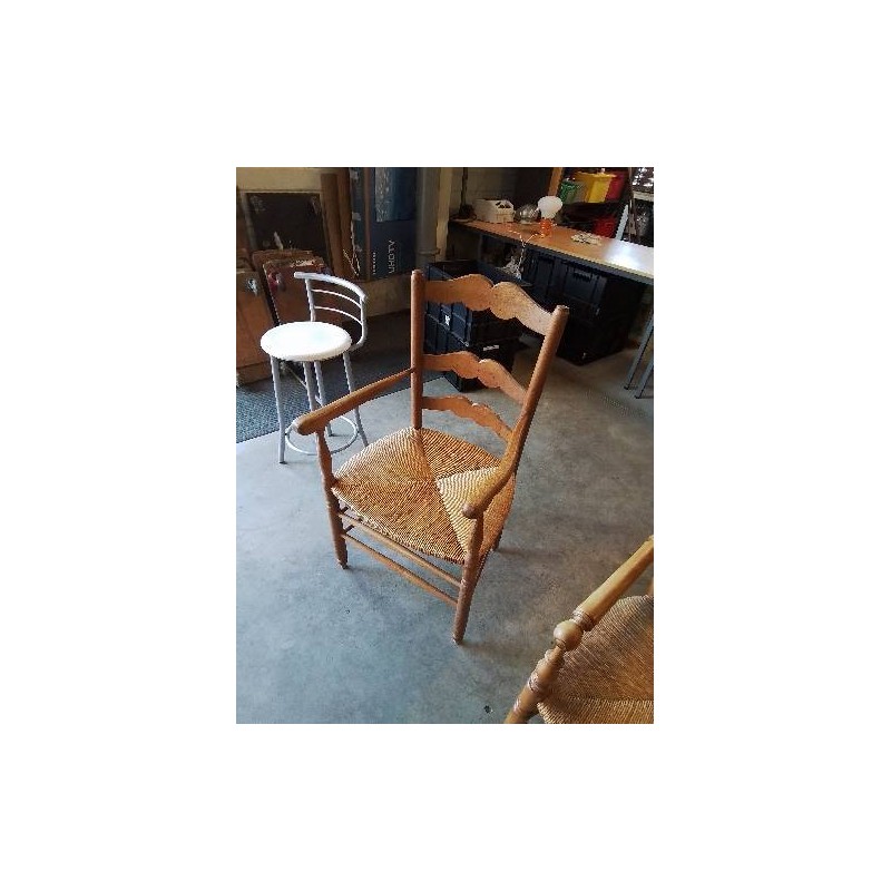 FAUTEUIL DE CHEMINÉE BOIS PAILLÉ DOSSIER MOUSTACHE 