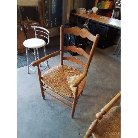 FAUTEUIL DE CHEMINÉE BOIS PAILLÉ DOSSIER MOUSTACHE 