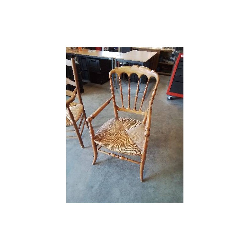 FAUTEUIL DE CHEMINÉE BOIS TOURNÉ PAILLÉ DOSSIER A BARREAUX VERTICAUX 