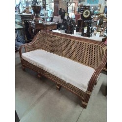 CANAPÉ ROTIN ET VANNERIE ASSISE TISSU ÉCRU 