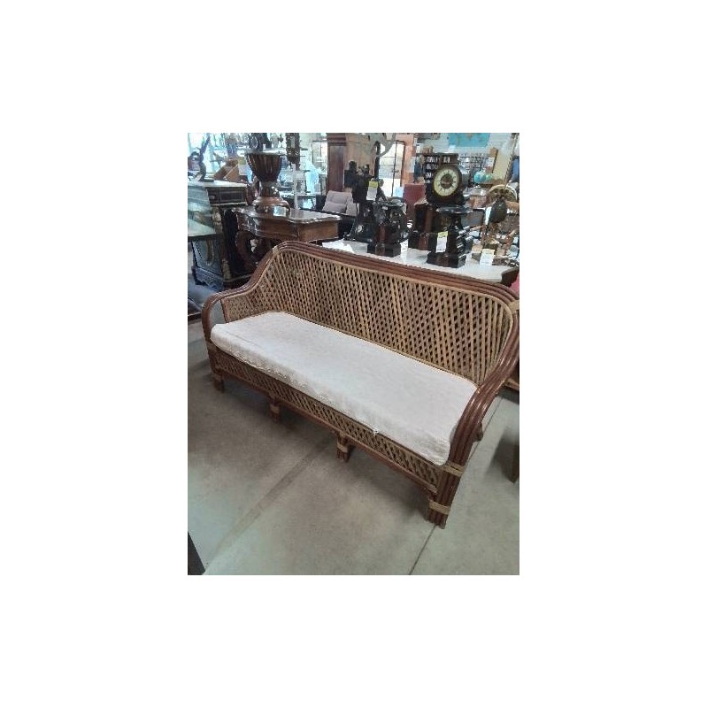CANAPÉ ROTIN ET VANNERIE ASSISE TISSU ÉCRU 