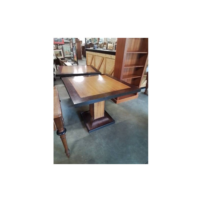TABLE CARRÉE BOIS CLAIR MARRON ET NOIR PIED CENTRAL 94X77CM