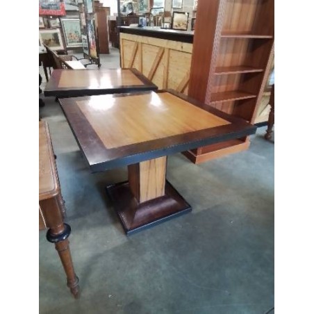 TABLE CARRÉE BOIS CLAIR MARRON ET NOIR PIED CENTRAL 94X77CM