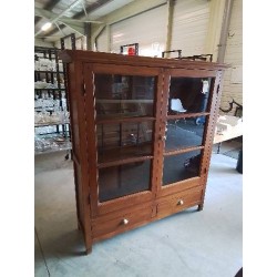 BIBLIOTHÈQUE VITRÉE BOIS 2 PORTES 2 TIROIRS 