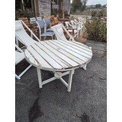 TABLE RONDE DE JARDIN PLIANTE BOIS BLANC SODIBOIS ANNÉES 70