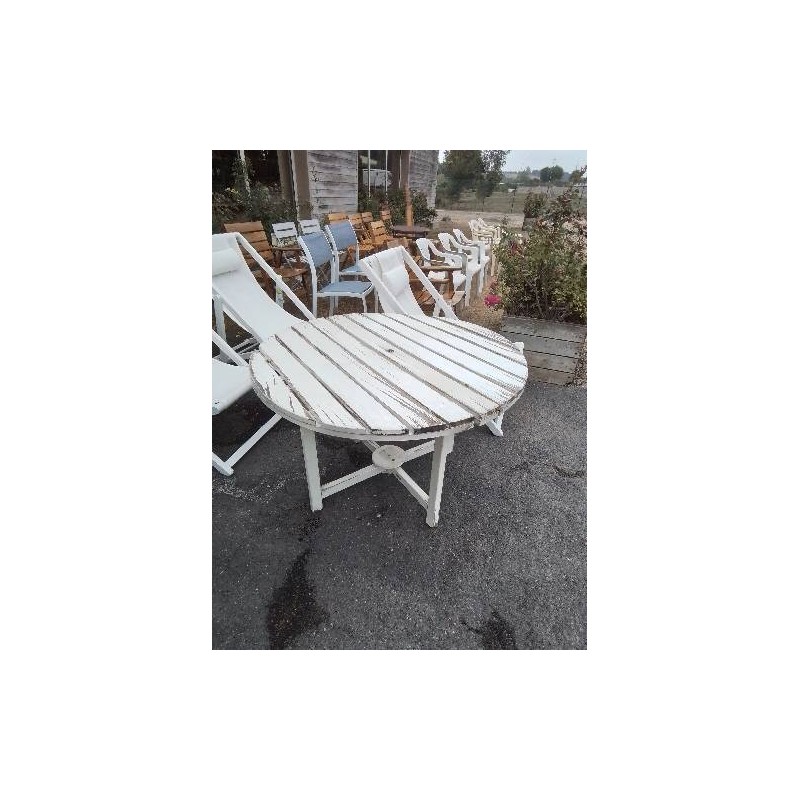 TABLE RONDE DE JARDIN PLIANTE BOIS BLANC SODIBOIS ANNÉES 70