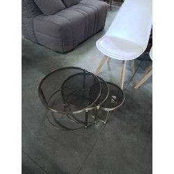 3 TABLE BASSES GIGOGNES PIETEMENT LAITON PLATEAUX VERRE FUMÉ