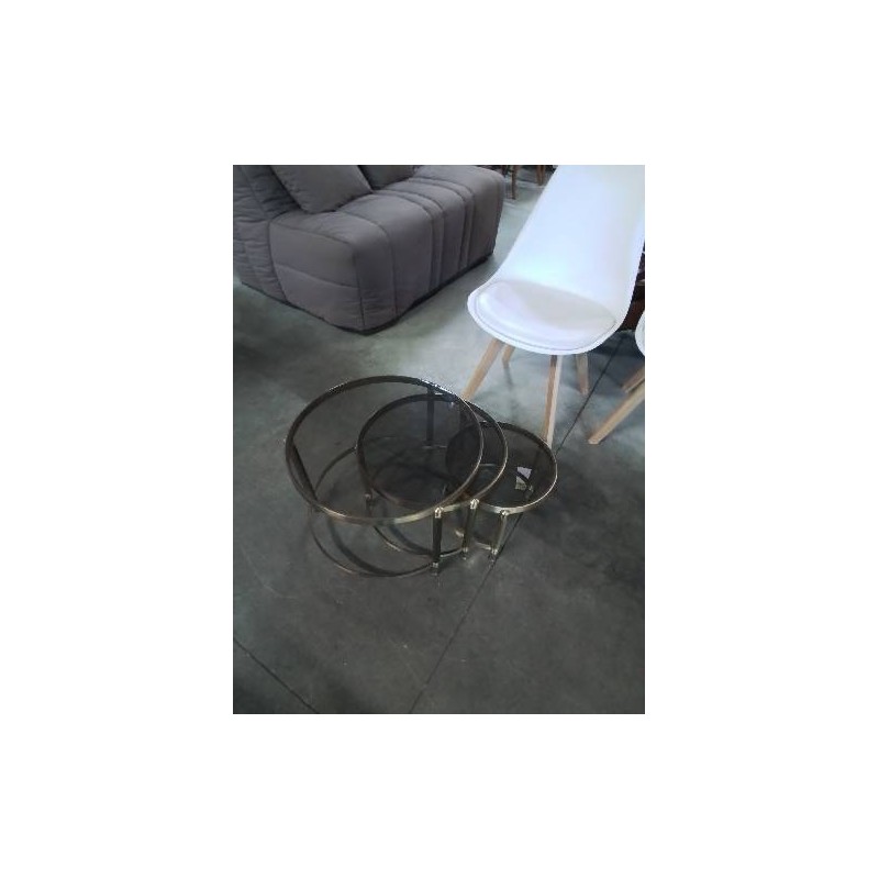 3 TABLE BASSES GIGOGNES PIETEMENT LAITON PLATEAUX VERRE FUMÉ