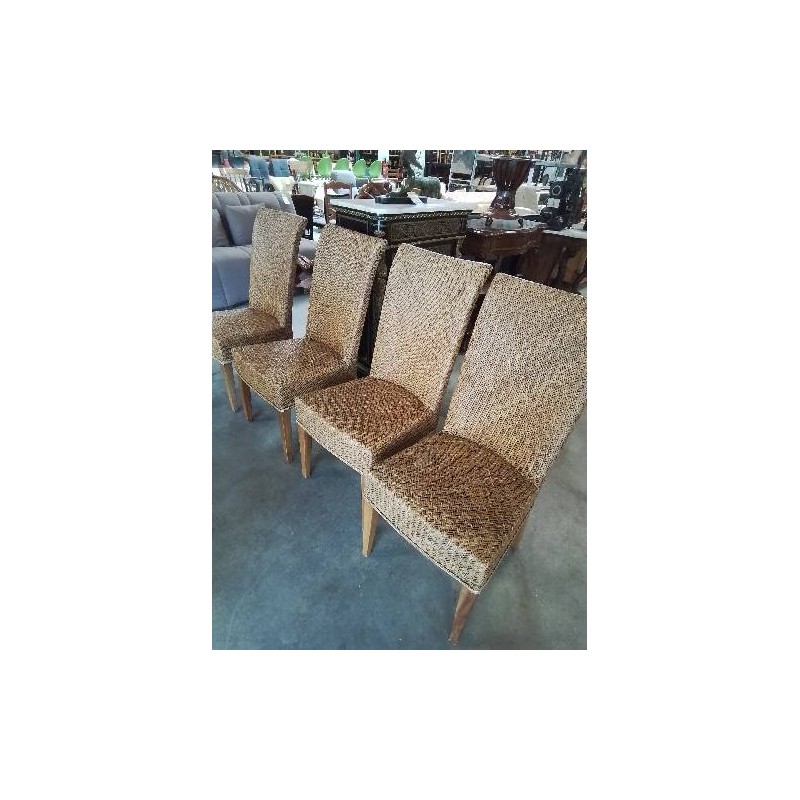 4 CHAISES ROTIN ASSISE PIEDS BOIS MAISON KOK