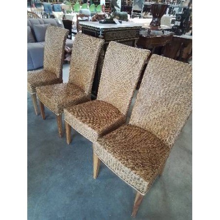 4 CHAISES ROTIN ASSISE PIEDS BOIS MAISON KOK