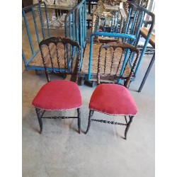 PAIRE DE CHAISES BOIS NOIRCI ASSISE TISSU ROUGE NAPOLÉON III 