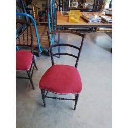 CHAISE NAPOLÉON III BOIS NOIRCI ASSISE TISSU ROUGE 