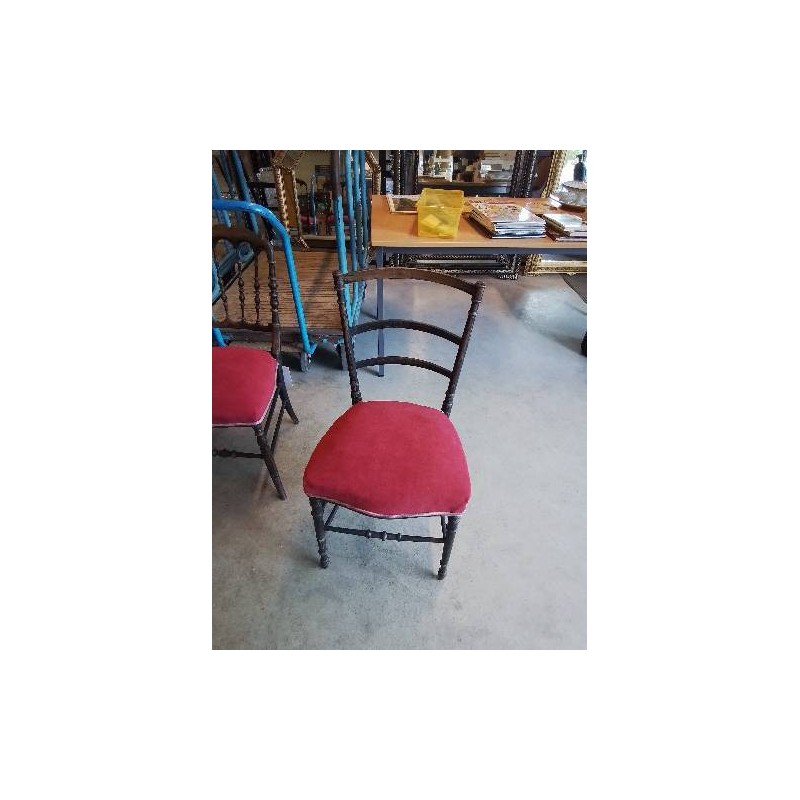 CHAISE NAPOLÉON III BOIS NOIRCI ASSISE TISSU ROUGE 