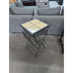 CONSOLE RANGE VINYLE FER FORGÉ NOIR DESSUS CARRELÉ JAUNE ANNÉES 50