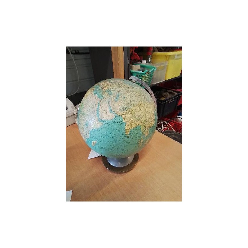 GLOBE TERRESTRE LUMINEUX VERRE COLOMBUS DUO ÉDITEUR W KADEN ANNÉES 50