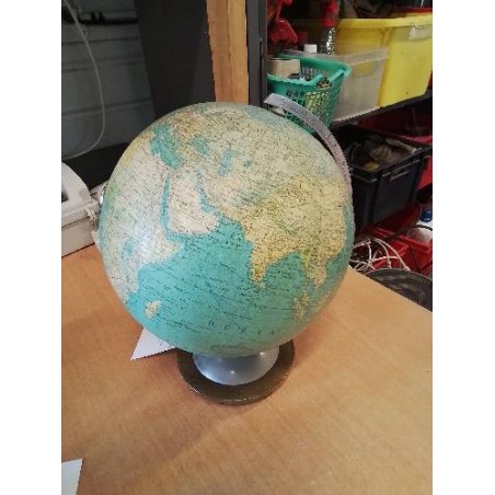 GLOBE TERRESTRE LUMINEUX VERRE COLOMBUS DUO ÉDITEUR W KADEN ANNÉES 50