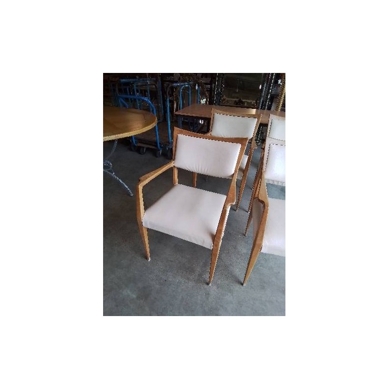 FAUTEUIL BOIS CLAIR ASSISE ET DOSSIER PU BEIGE ANNÉES 50
