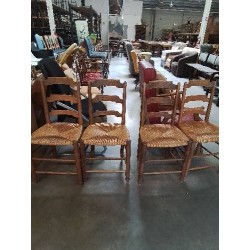 4 CHAISES BOIS PAILLÉ DOSSIER TRAPÈZE 