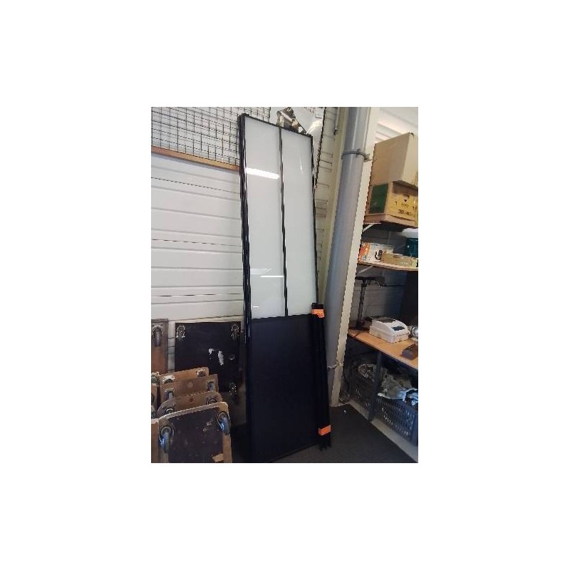 PAIRE DE PORTES COULISSANTES SOGAL BOIS NOIR ET VERRE BLANC STYLE INDUSTRIEL 2X61X247CM 