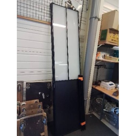 PAIRE DE PORTES COULISSANTES SOGAL BOIS NOIR ET VERRE BLANC STYLE INDUSTRIEL 2X61X247CM 