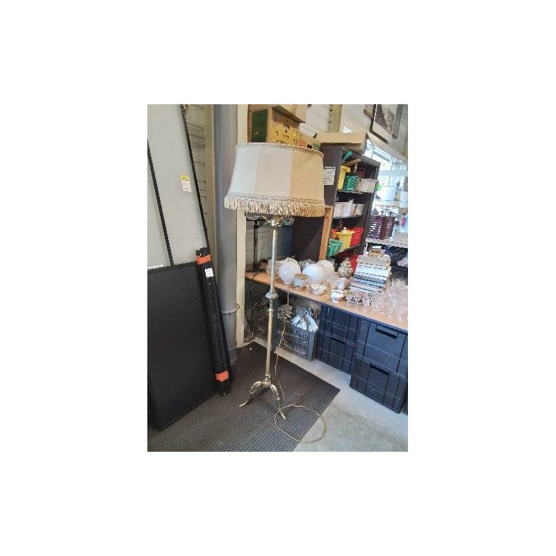 LAMPADAIRE TRIPODE MÉTAL DORÉ AJ ÉCRU A FRANGES 