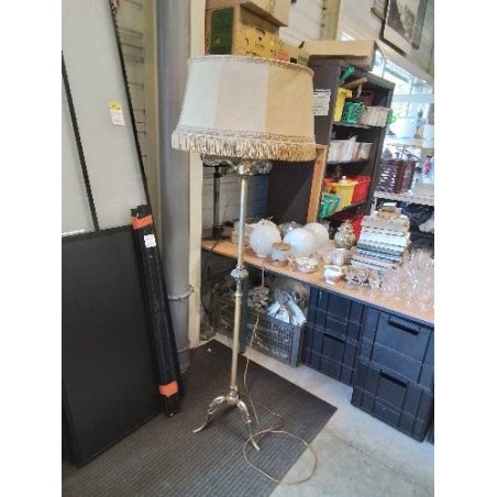 LAMPADAIRE TRIPODE MÉTAL DORÉ AJ ÉCRU A FRANGES 