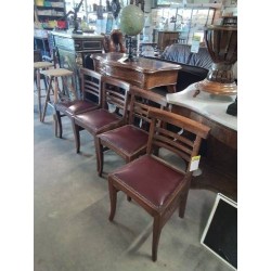 4 CHAISES BOIS ASSISE CAPITONNÉ SKAÏ GRENAT ANNÉES 40